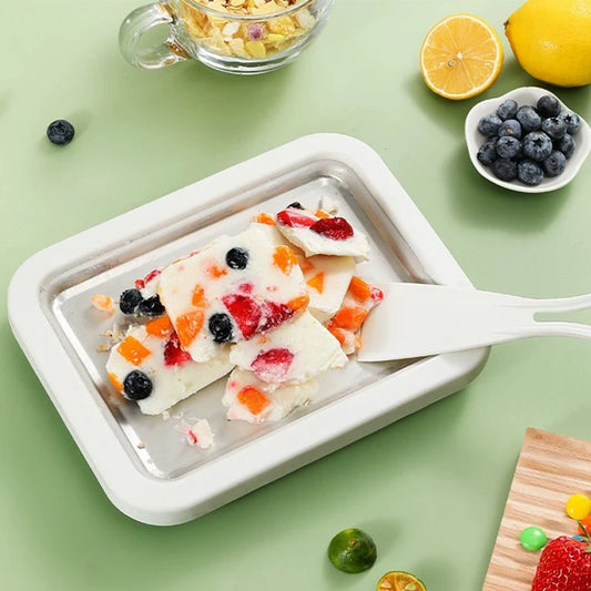 Stainless Steel Ice Cream Maker Pan with 2 Scrapers Square Manual Ice Machinecold Sweet Fried Food Plate Ice Cream Maker Pan