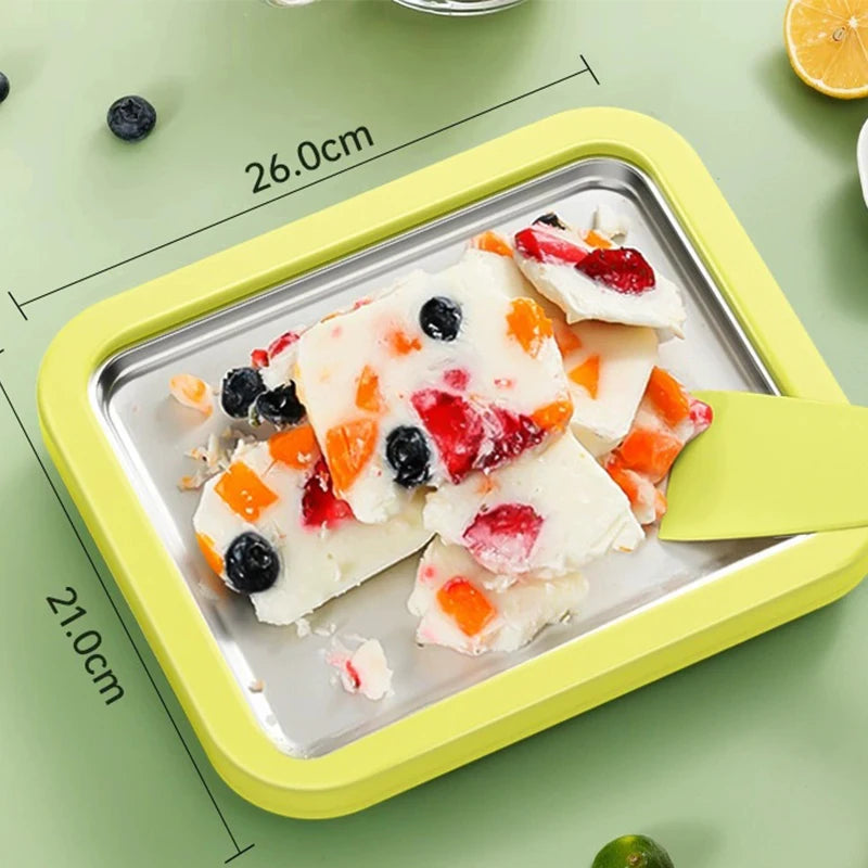 Stainless Steel Ice Cream Maker Pan with 2 Scrapers Square Manual Ice Machinecold Sweet Fried Food Plate Ice Cream Maker Pan