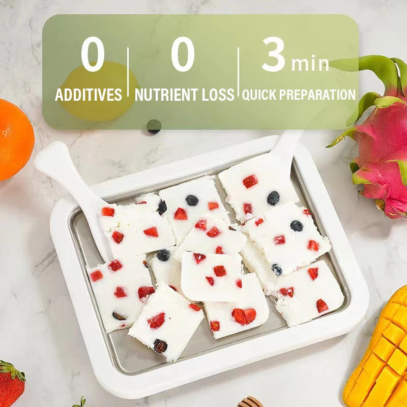 Stainless Steel Ice Cream Maker Pan with 2 Scrapers Square Manual Ice Machinecold Sweet Fried Food Plate Ice Cream Maker Pan