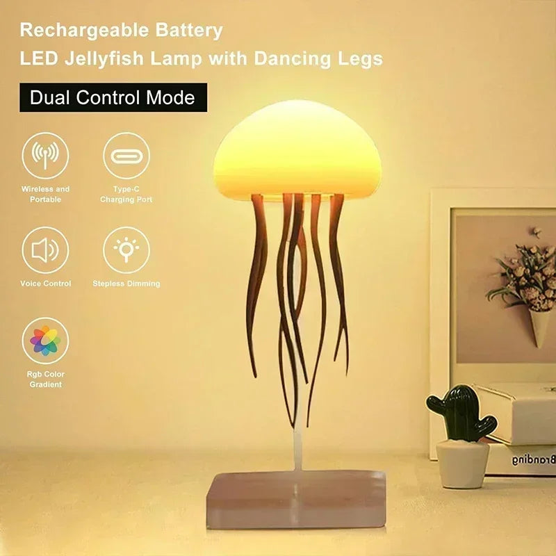 Upgraded Silent Jellyfish Lamp, Jelly Fish Light with Dancing Legs, Voice Control for Bedrooms, Living Room and Christmas Gifts