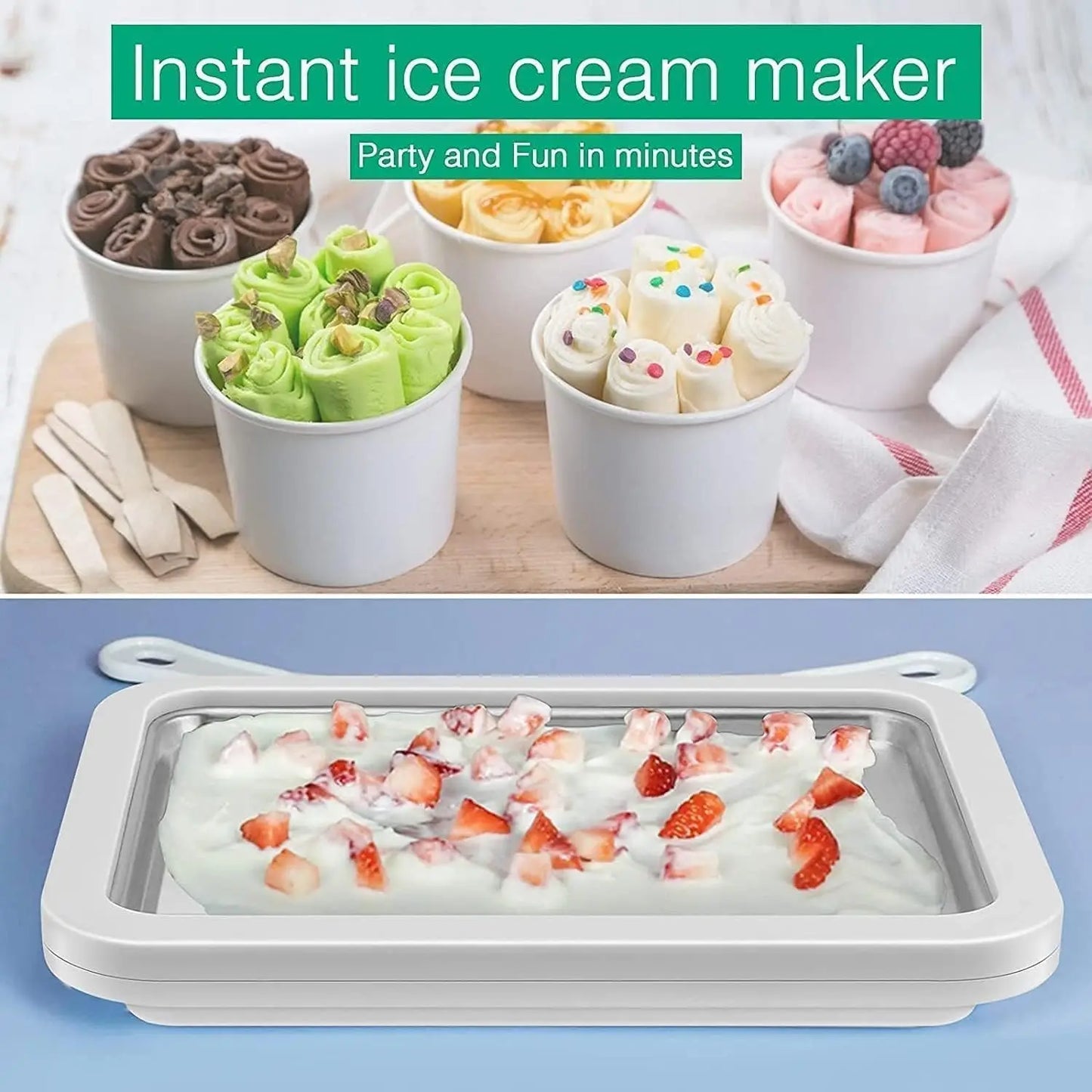 Stainless Steel Ice Cream Maker Pan with 2 Scrapers Square Manual Ice Machinecold Sweet Fried Food Plate Ice Cream Maker Pan