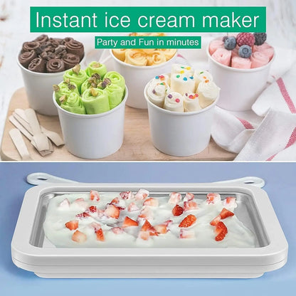 Stainless Steel Ice Cream Maker Pan with 2 Scrapers Square Manual Ice Machinecold Sweet Fried Food Plate Ice Cream Maker Pan