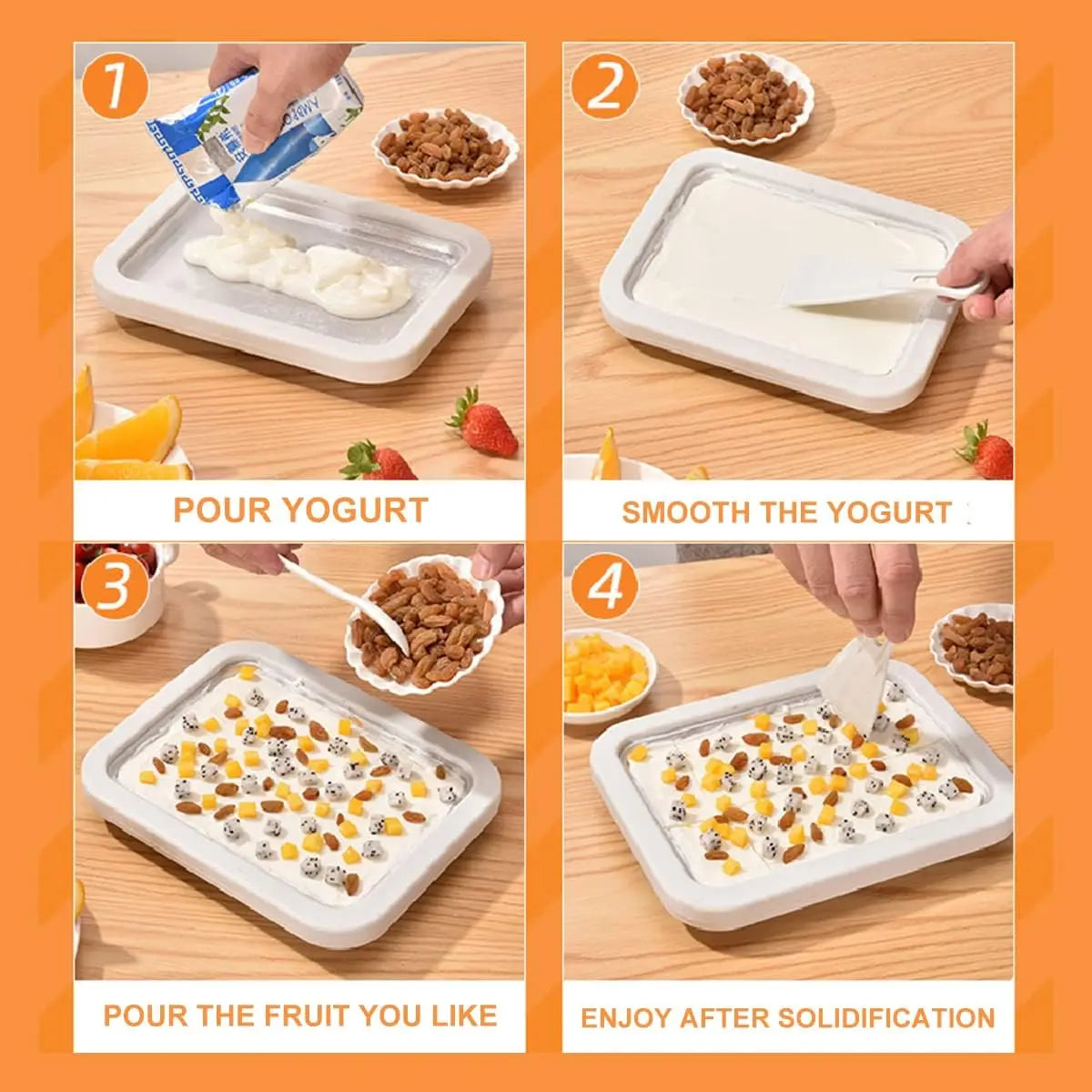 Stainless Steel Ice Cream Maker Pan with 2 Scrapers Square Manual Ice Machinecold Sweet Fried Food Plate Ice Cream Maker Pan
