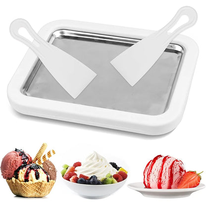 Stainless Steel Ice Cream Maker Pan with 2 Scrapers Square Manual Ice Machinecold Sweet Fried Food Plate Ice Cream Maker Pan