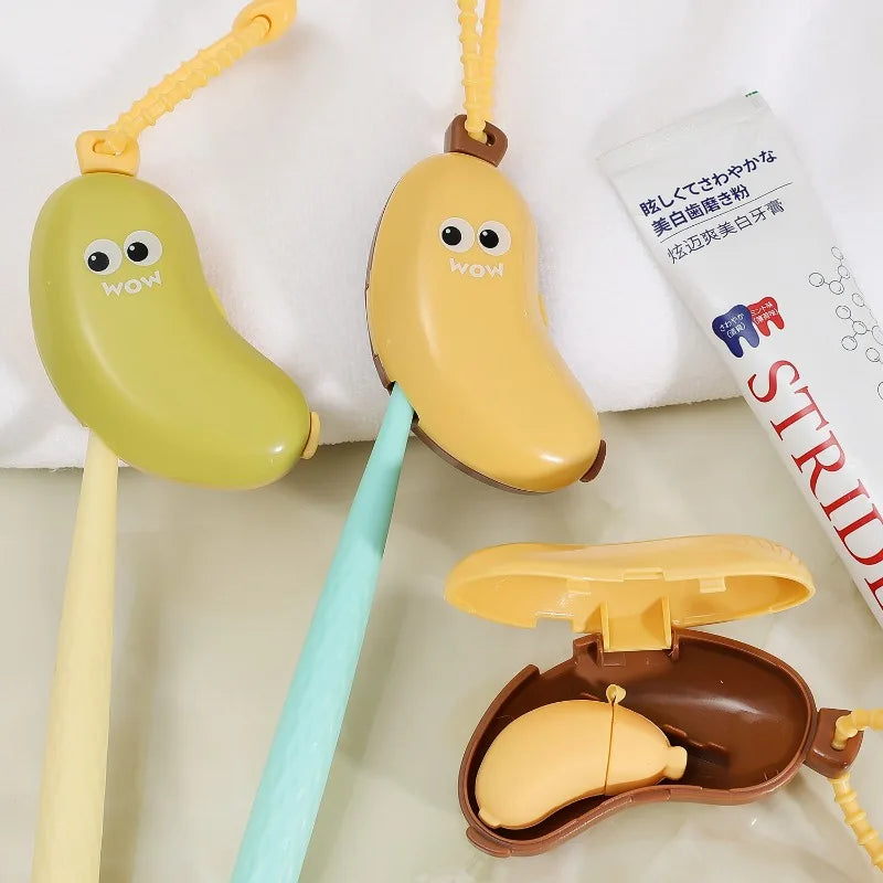 2-In1 Portable Toothbrush Head Cover Travel Toothpaste Containers Cartoon Banana Protective Case Toothbrush Storage Organizer